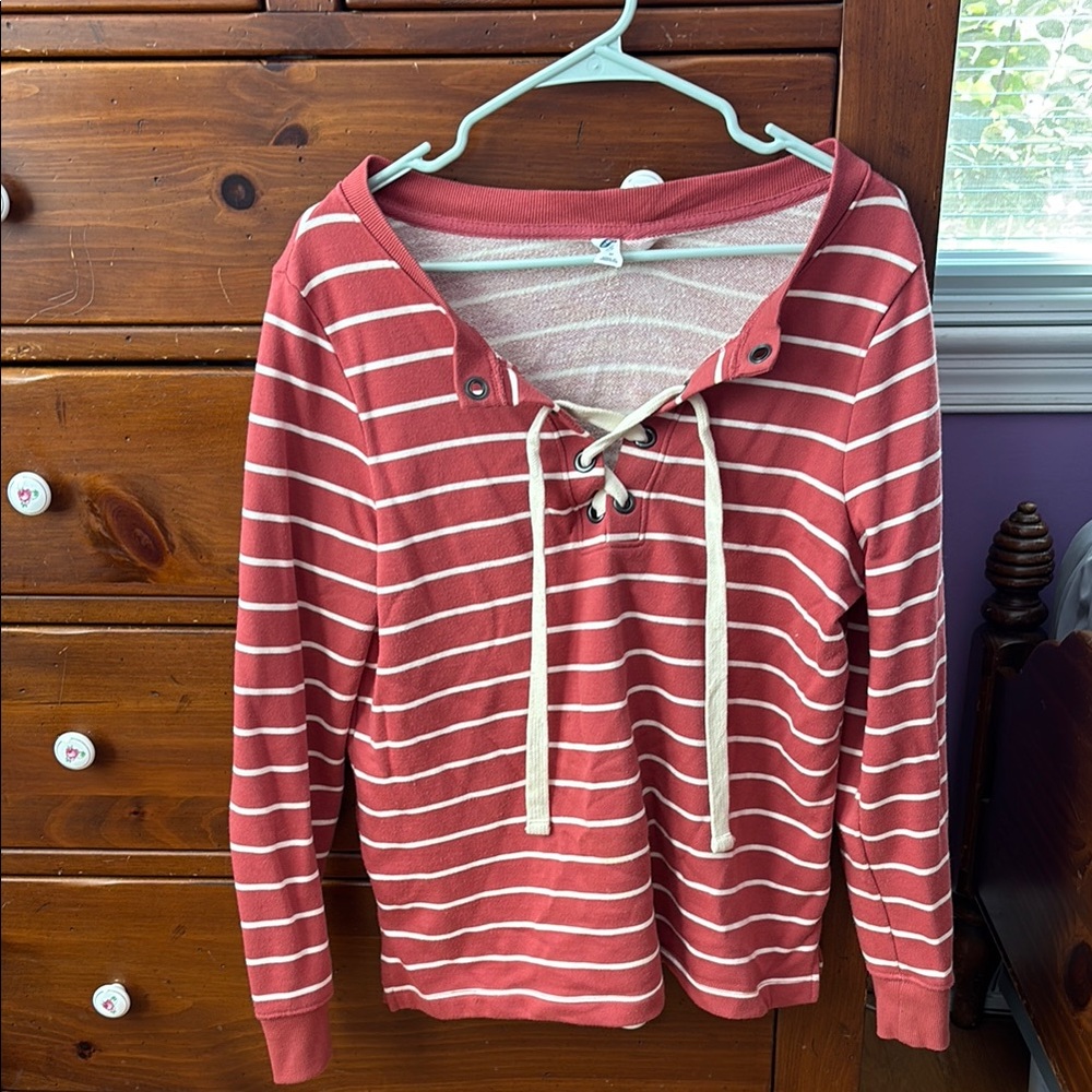 Striped Lace-Up Long Sleeve Top, Old Navy